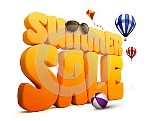 3D Dimensional Summer Sale Title Words in White Background