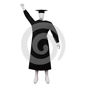 3d diploma graduation figure pose with cap and gown. And is doing a greeting pose.