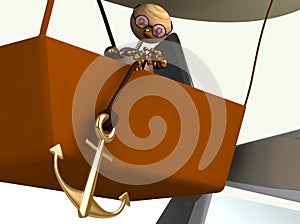 3d dirigible balloon with wood man