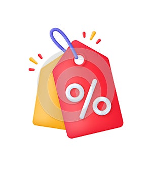 3D Discount offer tag icon. Sales with an excellent offer. Black Friday discount banner or coupon