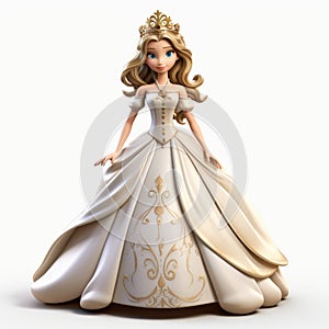 3d Disney Princess In Dark White And Light Gold Style