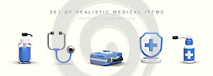 3D dispenser with antiseptic, stethoscope, first aid kit, medical shield