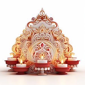 3d Diwali: Traditional Indian Lighting Decoration On White Background