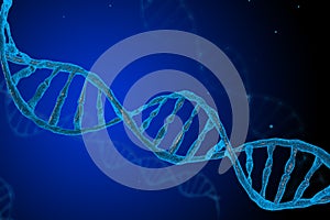 3d DNA molecules structure mesh on blue background. Science and Technology concept