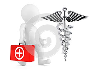 3D Doctor Character with Silver Medical Caduceus Symbol. 3d Rend