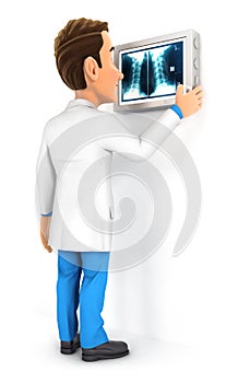 3d doctor examining x-ray on wall