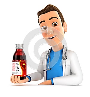 3d doctor presenting big syrup bottle