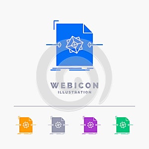 3d, document, file, object, processing 5 Color Glyph Web Icon Template isolated on white. Vector illustration