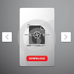 3d, document, file, object, processing Glyph Icon in Carousal Pagination Slider Design & Red Download Button