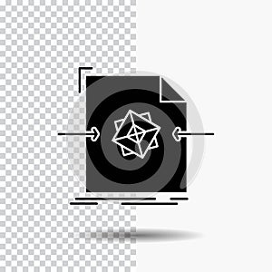 3d, document, file, object, processing Glyph Icon on Transparent Background. Black Icon