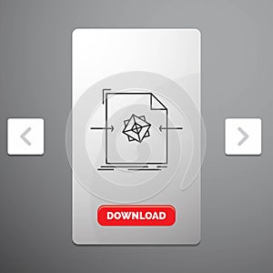 3d, document, file, object, processing Line Icon in Carousal Pagination Slider Design & Red Download Button