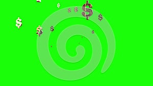 3D dollar coins with $ gold symbols on a green background, USD,  silver symbol, seamless looping motion