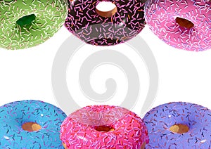 3D donuts on a white background is a realistic sweet dessert with a top. 3D rendering