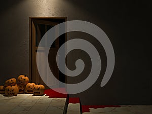 3d door and pumpkin heads