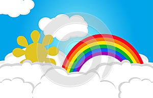 3D drawing rainbow with clouds and sun poster summer
