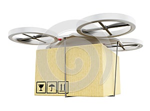 3D Drone carrying a cardboard box.