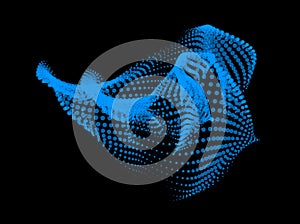 3d dynamic node of big data dots science. Wave infinity sinusoid line from particles. Swirl hill electric neon bulge explosion.