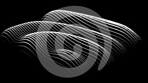 3d dynamic node of big data dots science. Wave infinity sinusoid line from particles. Swirl hill electric neon bulge topology.