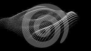 3d dynamic node of big data dots science. Wave infinity sinusoid line from particles. Swirl hill electric neon bulge topology.