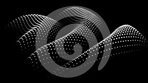 3d dynamic node of big data dots science. Wave infinity sinusoid line from particles. Swirl hill electric neon bulge topology.