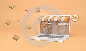 3D. E-commerce concept, Shopping online and delivery service on computer application