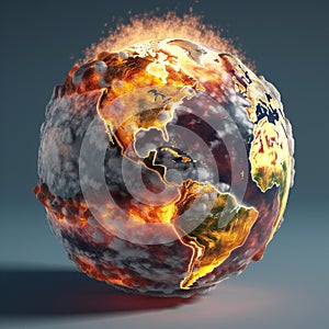 3d earth is on fire. Concept of global warming and climate change. Created with generative AI