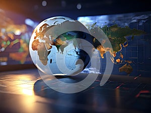 3d earth globe and digital world map. Global market and export. Generative AI