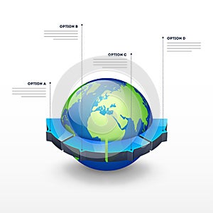 3D earth globe with four option part for Business Infographic concept.