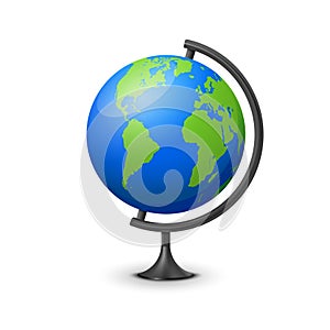 3d earth globe world vector icon. Travel globus cartoon simple illustration geography table desk globe isolated icon.