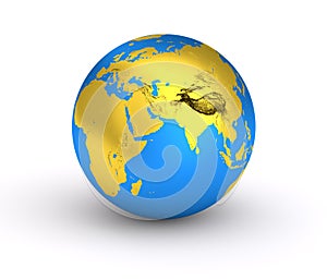 3D Earth golden blue planet