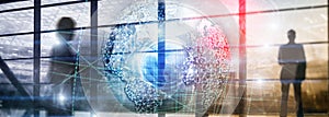 3D earth hologram, Globe, WWW, Global Business and Telecommunication.