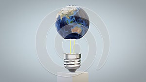 3D Earth planet revolving on a lightbulb, loop