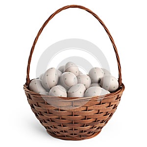 3D Easter basket filled with colorful eggs. Isolated