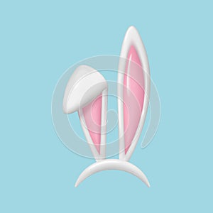 3d Easter bunny ears isolated. render white hare ears . Funny 3d cartoon rabbit ears band for costume