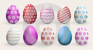 3d Easter egg set cute realistic holiday render vector collection