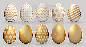 3d Easter gold egg set cute realistic holiday render vector collection