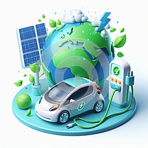 3D economic electic car save the planet, electric power green