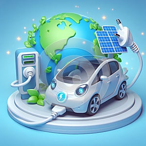 3D economic electic car save the planet, electric power green