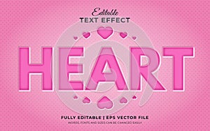 3d editable heart text effect template with pink color theme in letter press style