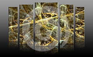 3d effect - abstract golden fractal on canvas