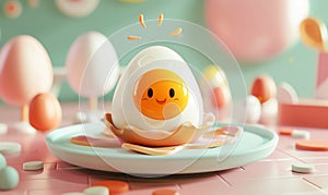 3d egg character on the plate for National Egg Day. Breakfast feast
