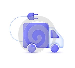 3D Electric Truck icon. Electrical charging station symbol. Transport power station