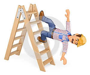 3D Electrician falling off a ladder. Work accident