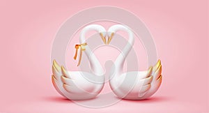3d elegant white swan couple