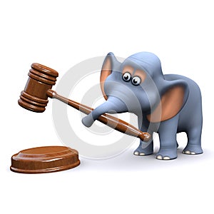 3d Elephant using an auctioneers gavel