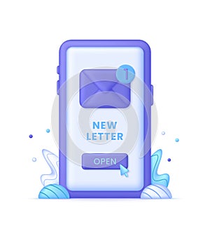 3D Email envelope icon with notification new message illustration. New notification arrived. Concept of new message.