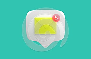 3D email icon with notification, unread mail logo.