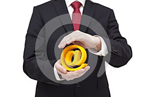 3d email symbol protected by hands