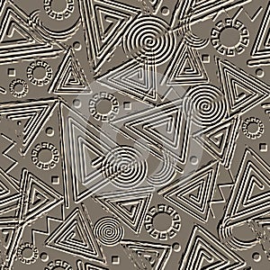 3d embossed seamless pattern. Vector grunge textured background with embossing effect. Futuristic modern geometric ornament.