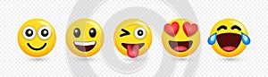 3D Emoticon, Emoji, Smile, icon Set with Different Reactions, isolated, Vector illustration